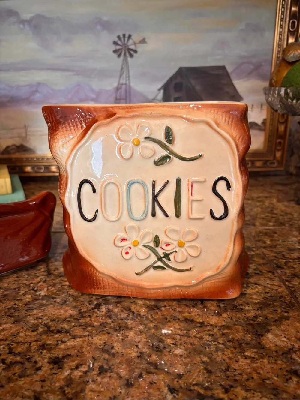 Vintage 1950s American Bisque Sack of Cookies Ceramic Cookie Jar Daisy 9”